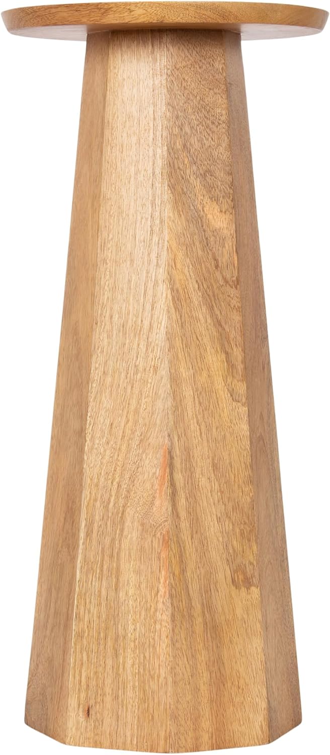Kate and Laurel Hemingson Modern Mango Wood Round Drink Table, 10 x 10 x 22, Natural Wood, Mid-Century Circle Pedestal Table for Use as Bedroom Nightstand, Indoor Plant Stand, or Living Room Accent