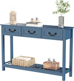 ChooChoo Console Table with 3 Drawers, Rustic Entryway Table, Narrow Long Sofa Table for Living Room, Hallway, Behind Couch, Blue
