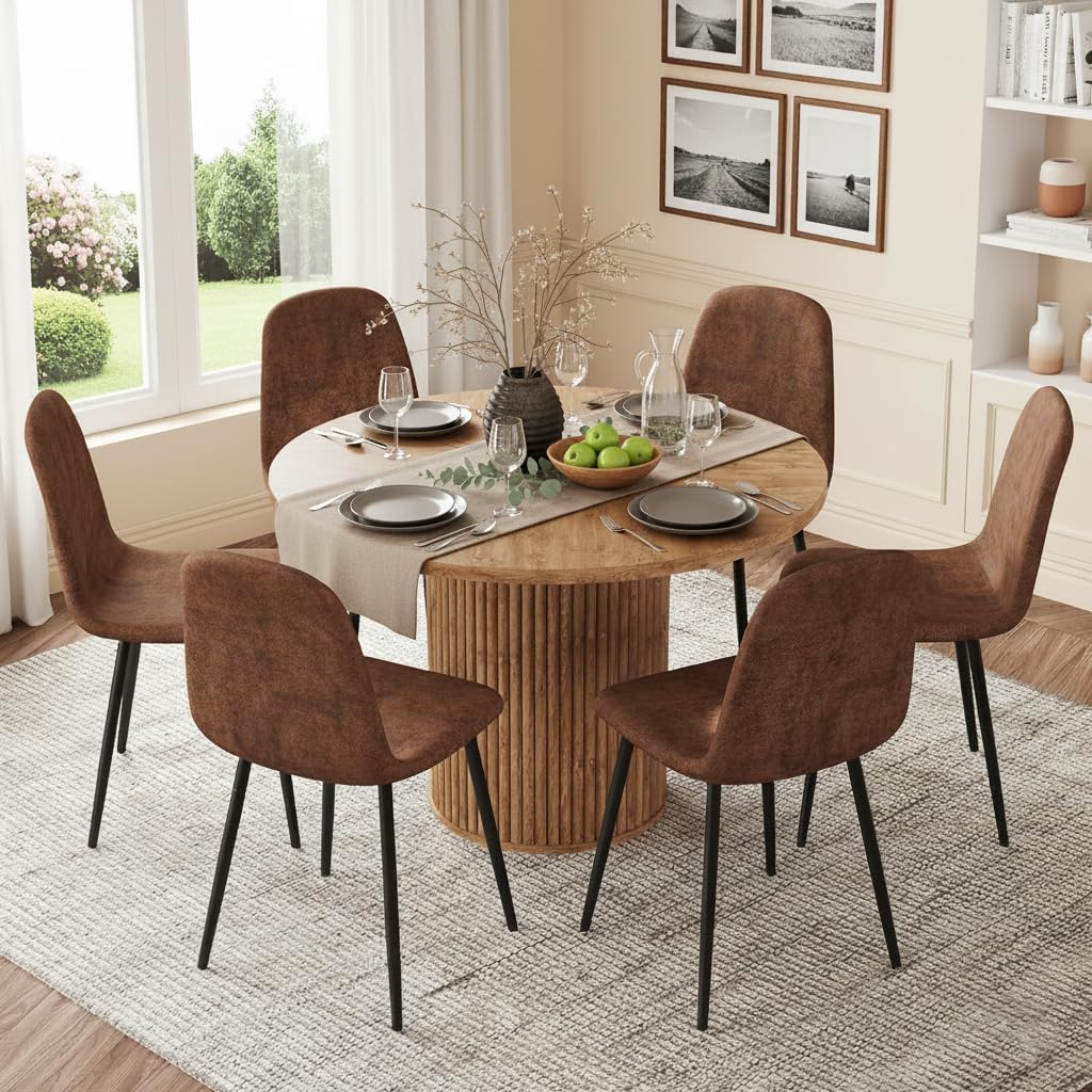Table and Chairs Set of 6, Round Dining Room Sets for 6, 42 Inch Storage Table with 6 Chairs for Living Room, Kitchen, Farmhouse, Office