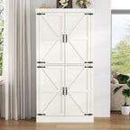 Gyfimoie 70" Tall Kitchen Pantry, Farmhouse Storage Cabinet with Barn Doors,Kitchen Hutch Pantry Cabinet with Adjustable Shelves,Organizer,Rustic Wood Cupboard for Dining Room, Bathroom (White)