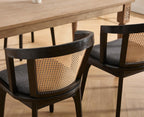 CIMOTA Set of 4 Black Rattan Wood Dining Chairs Mid-Century Modern Upholstered Dining Room Chairs Barrel Cane Back Accent Side Chair for Kitchen/Cafe/Bistro, Linen Charcoal