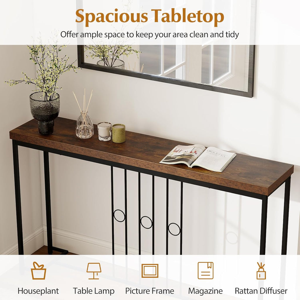 Giantex Industrial Console Table, 55" Narrow Entryway Table with H-Shaped Base & Spacious Tabletop, Behind Sofa Table for Small Spaces, Dining Room, Living Room, Bedroom, Entrance and Hallway