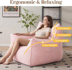 Vipbear Bean Bag Chair for Adults, Chair with Memory Foam | 35.5" Corduroy Beanbag Washable, Cozy Fluffy Chair with Pocket & Handle, Ergonomic Bedroom Sofa Chair for Gaming, Reading