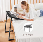 HUANUO TV Trays Set of 2, TV Tray with 6 Height & 3 Tilt Adjustments, Black | 21.53" - 28.74" Height Range, Foldable, Cup Holder, Crossbar for Stability, for Eating, Working, Drawing on Sofa, Bed