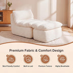 Chaise Lounge Chair, Faux Fur Ergonomic Chair with Ottoman, High Density Memory Foam No Assembly Lazy Sofa, Indoor Leisure Couch for Living Room Bedroom Office Apartment