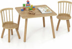 Costzon Kids Table and Chairs, 3 PCS Wooden Desk Set for Toddlers (Natural) | Pine Wood Frame, 2 Rounded Chairs, Nursery Children's Room Furniture for Arts, Crafts, Reading, Eating