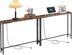 SONGMICS HOME Narrow Console Tables with Integrated Tabletops, Behind Couch Table with Power Outlets, for Entryway, Living Room, 78.9 Inches, Rustic Brown