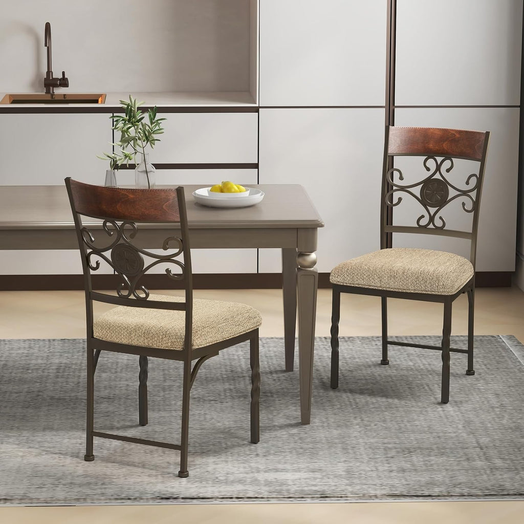 GOFLAME Dining Chairs Set of 2, Upholstered Kitchen Chairs with Padded Seat & Ergonomic Backrest, Farmhouse Armless Side Chairs with Metal Frame for Dining Room, Restaurant, Brown