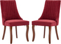 Aoowow Linen Blend Upholstered Dining Chairs Set of 2,Channel Tufted Dinner Chairs for Kitchen with Solid Wood Legs,Neutral Fabric Side Chairs for Dining Room,Living Room(Wine Red)