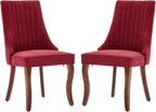 Aoowow Linen Blend Upholstered Dining Chairs Set of 2,Channel Tufted Dinner Chairs for Kitchen with Solid Wood Legs,Neutral Fabric Side Chairs for Dining Room,Living Room(Wine Red)