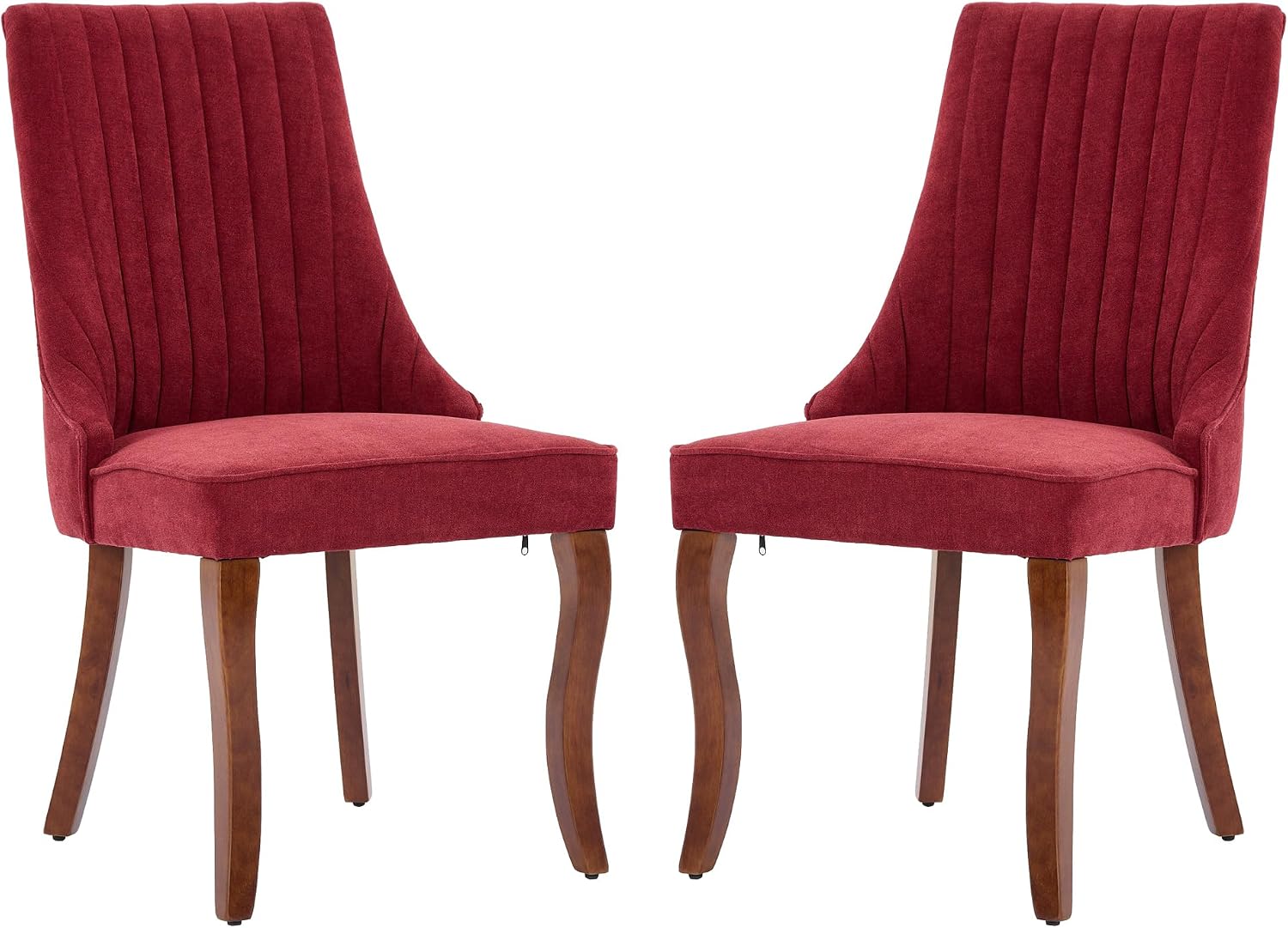 Aoowow Linen Blend Upholstered Dining Chairs Set of 2,Channel Tufted Dinner Chairs for Kitchen with Solid Wood Legs,Neutral Fabric Side Chairs for Dining Room,Living Room(Wine Red)