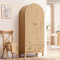 IFGET Fluted Arched Pantry Cabinet, 71" Tall Kitchen Storage Pantry Cabinet with Adjustable Shelves and 2 Large Drawers, Freestanding Morden Versatile Cupboard for Living Room, Bathroom, Natrual