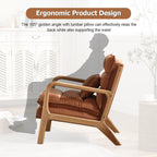 INZOY Mid Century Modern Accent Chair with Wood Frame, Upholstered Reading Armchair with Waist Cushion, Double Padded Accent Chair, Side Chair for Living Room Bedroom Office, Easy Assembly, Brown