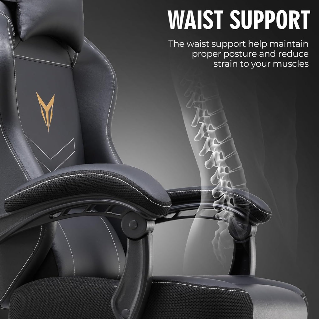 GTPLAYER Gaming Chair, Office Chair High Back Computer Chair with Foot Rest for Adults, Leather Desk Chair Executive Ergonomic Height Adjustable with Headrest and Lumbar Support, 300lbs Black