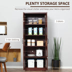 HOMCOM 63" 2-Door Kitchen Pantry 5-Tier Espresso | Freestanding Storage Cabinet, Shelving, 2 Adjustable Shelves, for Dining Room