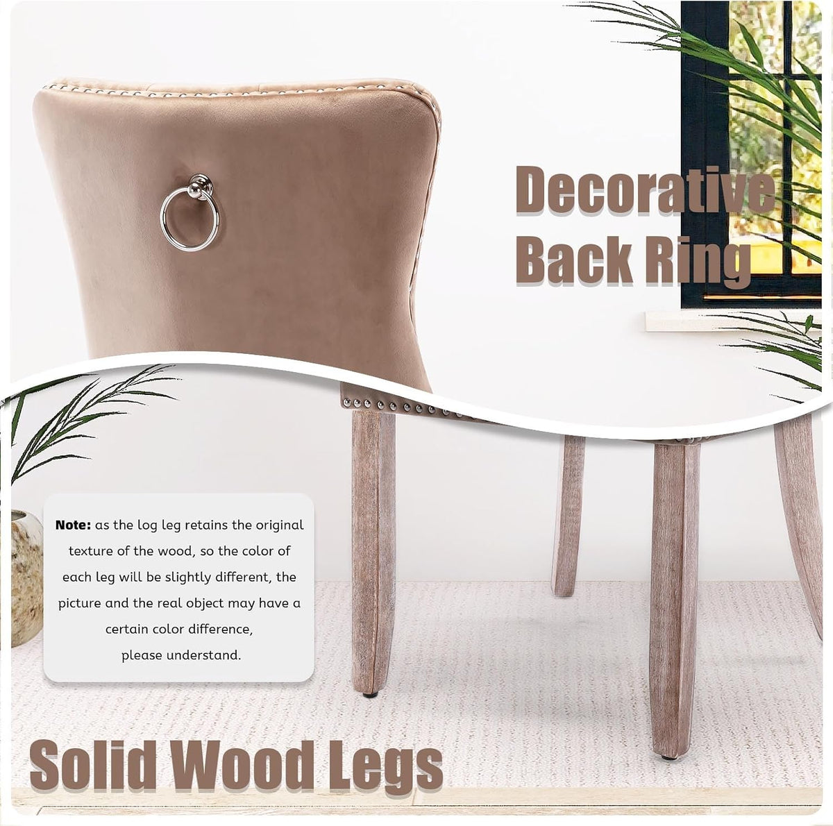 SoarFlash Velvet Dining Chairs Set of 4, Tall Back Side Chair, Modern Upholstered High-end Tufted Side Chair with Button Back Ring, Solid Wood Legs (Khaki)