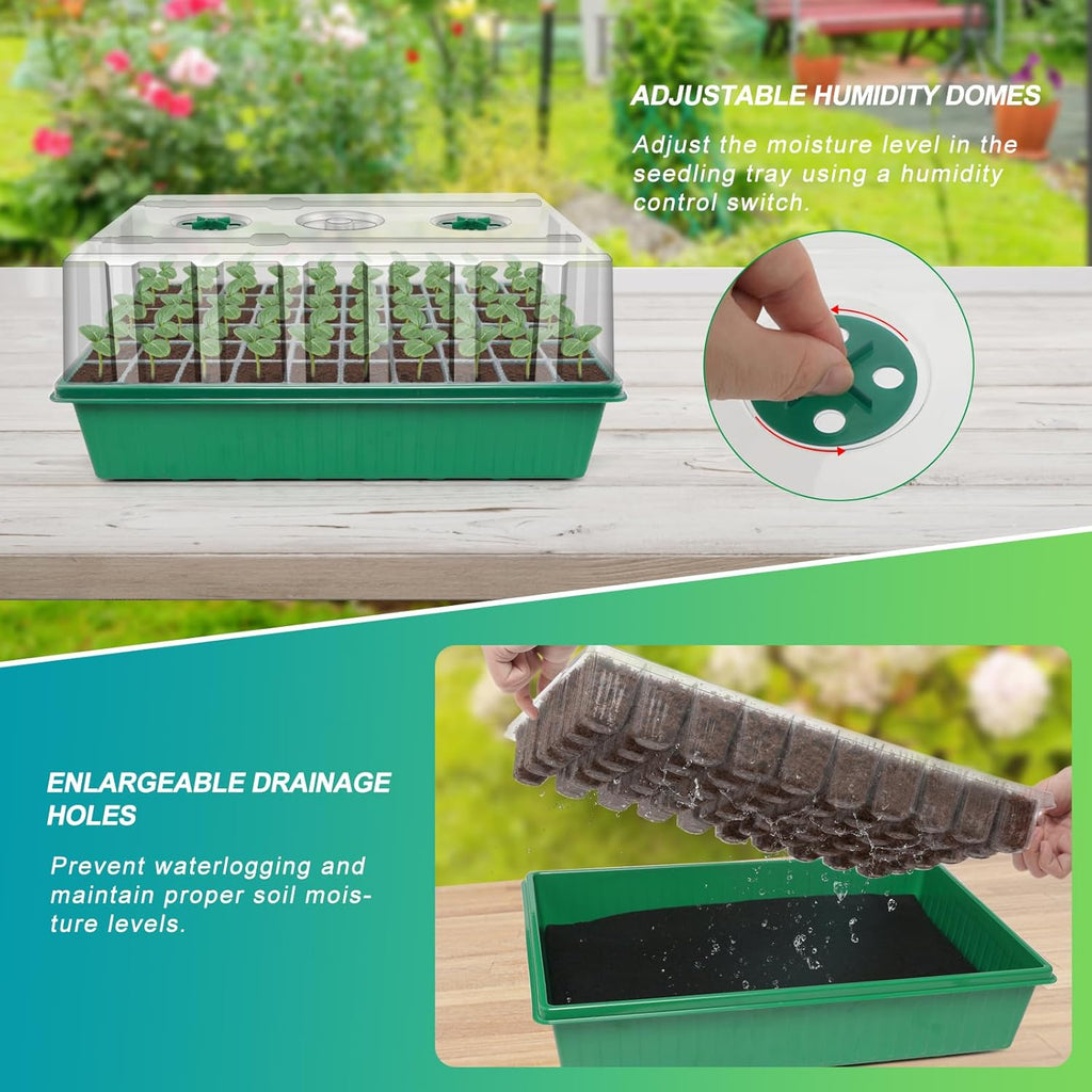 GOOINMILL Self-Watering Seed Starter Tray with Timed Grow Light, 80 Cells Plant Starter Tray Seedling Starter Kit with Humidity Domes Base Indoor Mini Greenhouse Plant Germination Trays