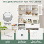 Shintenchi Kitchen Pantry Storage Cabinet, Freestanding Buffet Cabinet with Microwave Stand & 3 Door Shelves, Kitchen Hutch with Doors, Adjustable Shelves and Wine Rack, White