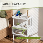Amazer White Nightstand with Charging Station, Bamboo Night Stand for Bedroom, Bedside Table with USB Ports & Outlets, End Table with Lift-Up Drawer & Open Shelf