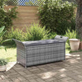 Poly Rattan Patio Storage Bench with Cushion, 54.3" Waterproof PE Outdoor Bench with Large Storage Space and Removable Polyester Cover, Gray
