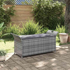 Poly Rattan Patio Storage Bench with Cushion, 54.3" Waterproof PE Outdoor Bench with Large Storage Space and Removable Polyester Cover, Gray