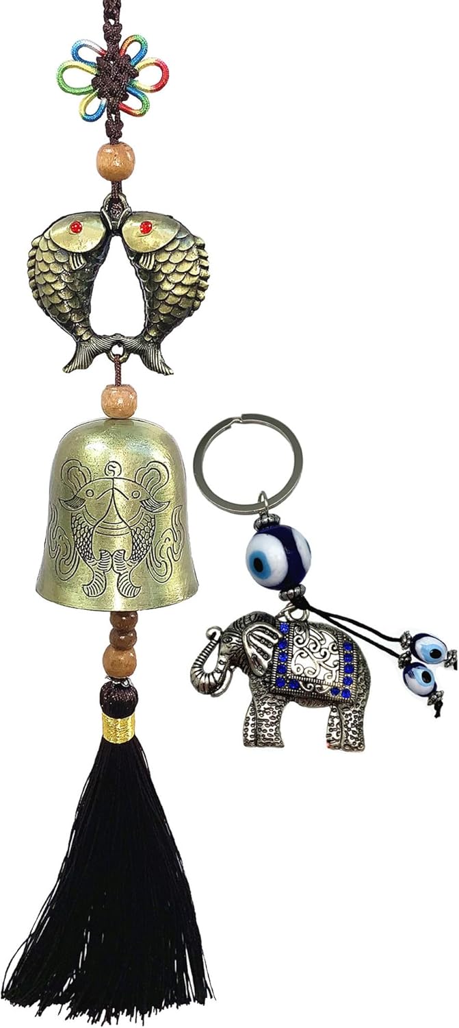 Betterdecor Traditional Lucky Feng Shui Wind Chime Bell Hanging Ornament Decoration for Protection Success Peace and Wealth (Double Carps)
