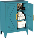32" Metal Kitchen Pantry Cabinet,Floor Bathroom Storage Cabinet with 2 Adjustable Shelves,Freestanding Sideboard for Small Spaces, Living Room, Hallway, Dining Room,Blue