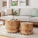 Nesting Coffee Table Set of 2, Modern Round Coffee Table (Natural Wood + Solid Wood+MDF + Farmhouse)