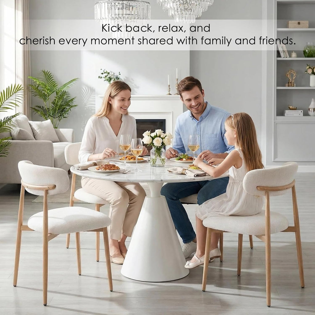 Furniliving Mid Century Modern Dining Chairs Set of 4, 300 lbs Capacity Upholstered Linen Kitchen Chairs with Natural Wood Grain Metal Legs and Ergonomic Curved Back, Beige