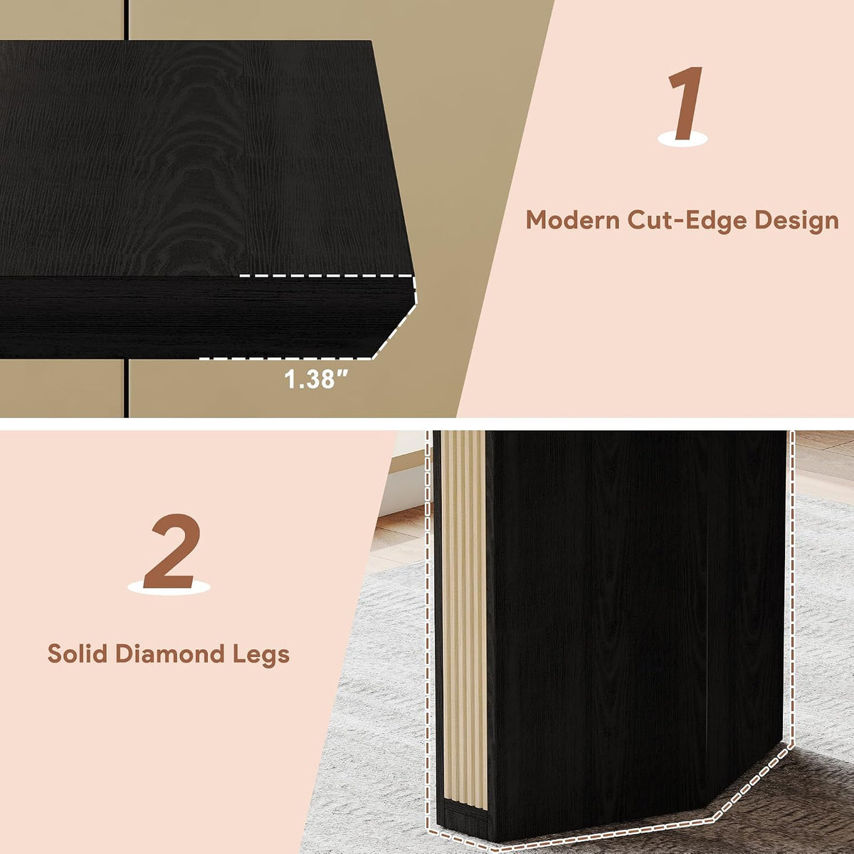 Einhomn 71" Dining Table for 6-8, Rectangular Farmhouse Kitchen Table with Sturdy Diamond-Shaped Legs & Solid Back Panel, Modern Wood Dinner Table for Dining Room, Living Room, Black
