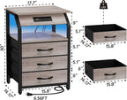 SZLHANJZ Night Stand Set of 2, Nightstands with Charger Station and LED Lights, End Tables Set with 3 Fabric Drawers, Storage Side Tables for Bedside, Living Room, Greige