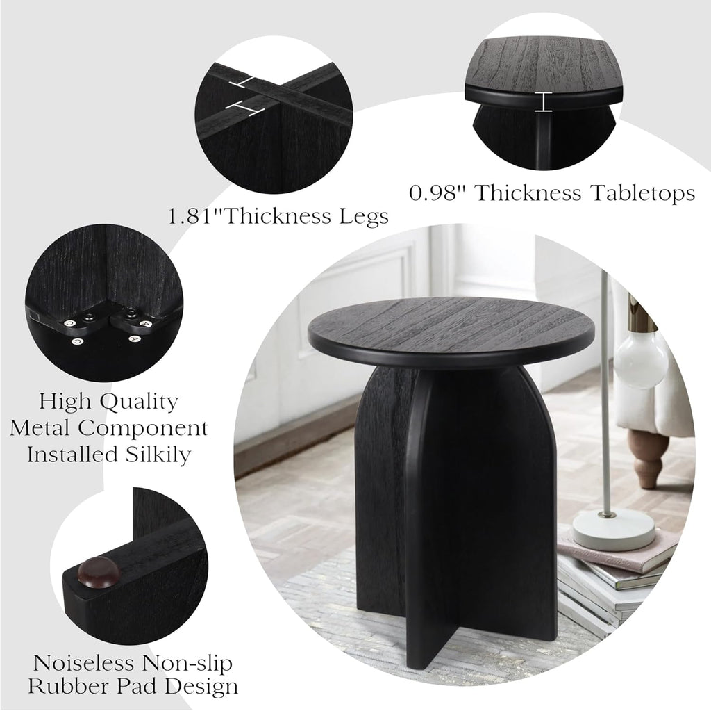 Oakrain End Table with Pedestal, Wood Side Table Bedside Sofa Couch, Modern Nightstand for Bedroom, Small Round Coffee Table for Living Room Office Balcony, Black