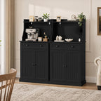 HOLTICO 54" Microwave Storage Cabinet with Doors, Black | Freestanding Kitchen Pantry with Drawer, Coffee Bar Station with Cable Management