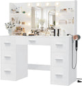 Furmax Vanity Desk with LED Mirror,Power Outlet,7 Drawers Makeup Table | LED Lighted Mirror & Built-in Outlet,7 Drawers and 6 Shelves,Organized Makeup Storage for Bedroom,White