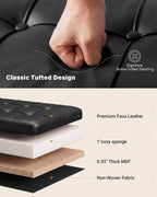 Storage Ottoman Bench, 43.7" PU Leather End of Bed Bench Black | Bench with Large Hidden Storage, Tufted Upholstered Seat, Metal Legs, Mid-Century Modern, For Bedroom, Entryway, Living Room