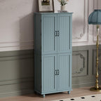 Scurrty Vintage Kitchen Pantry Cabinet with Drawers and Door Shelves, Blue | 69'' Tall Cupboard, Pull Out Trays, Painted, Heavy Duty, Roman Column Leg, Adjustable Shelf, Farmhouse Hutch, Food Organizer