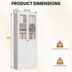 Kitchen Pantry Storage Cabinet, 72" H Storage Cabinet with Doors and Adjustable Shelves, Spacious Cupboard with 2 Handles, Metal Kitchen Cabinet for Dining Room, Living Room, White