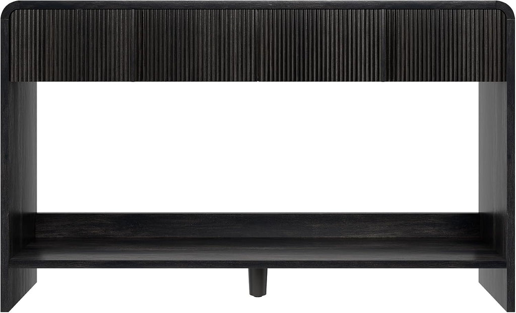 AMERLIFE 45" Fluted Entryway Console Table with 2 Drawers and Open Shelf | Modern Entryway Table with Rounded Edges, Wood Sofa Table for Hallway, Foyer, Behind Couch, Living Room, Black