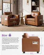 Brown Leather 3-Piece Sofa Set with USB & Type-C, Living Room Couch | TYBOATLE Sectional Couches, Comfy 3-Piece Living Room Furniture with Charging Ports, RV Office Apartment Bedroom, Brown