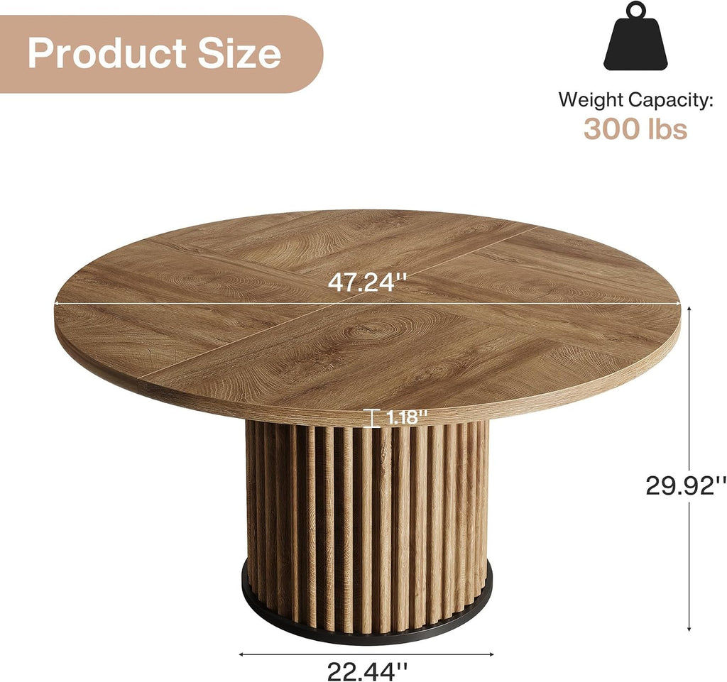Tribesigns 47.24" Brown Round Dining Table for 4-6 People