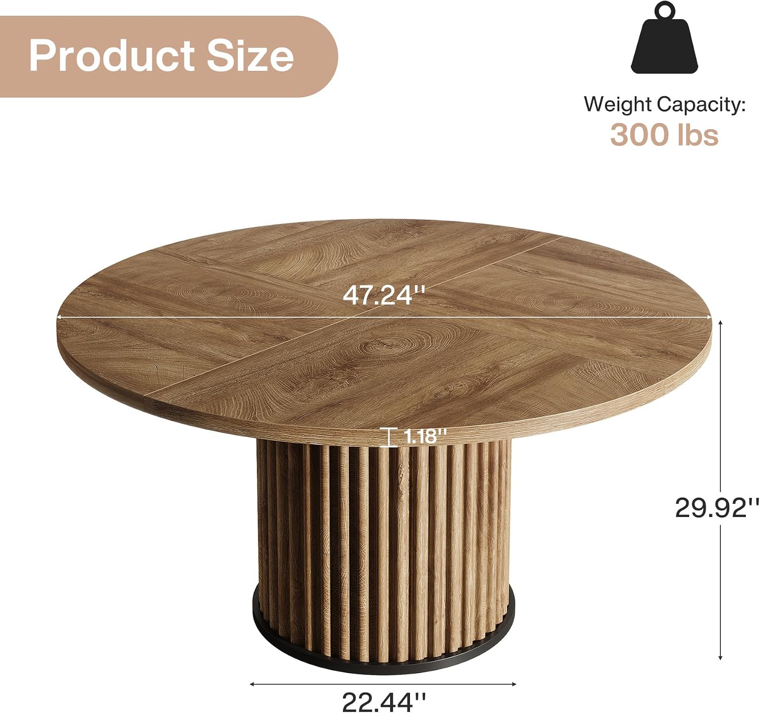 Tribesigns 47.24" Brown Round Dining Table for 4-6 People