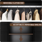 Letaya Metal Armoire Wardrobe Closet with Drawers,Clothing Storage Cabinet with Doors and Shelves,Coat Closet with Hanging Rod,Bedroom,Home,Cloak Room,Black-71 H x 32" W x 18" D