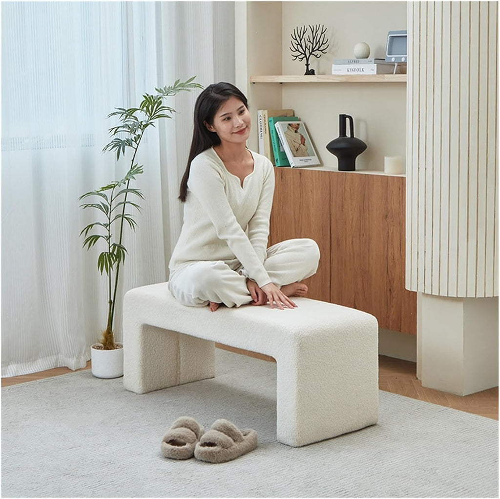 Modern Upholstered Entryway Bench, End of Bed for Bedroom Boucle Ottoman Modern Shoe for Living Room Entryway(Orange,150 * 40 * 45cm)