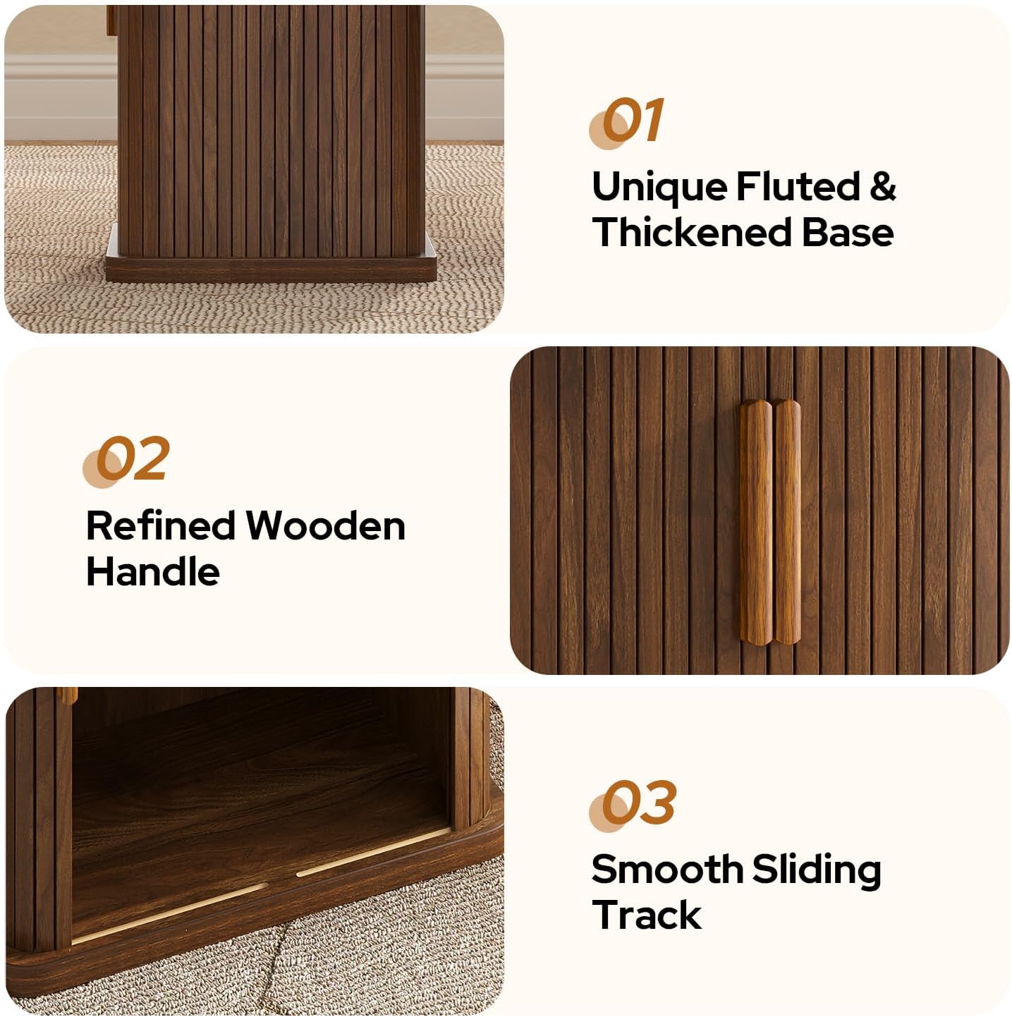78.7" Long Rectangle Dining Table with Fluted Storage Legs for 6/8/10, Farmhouse Dinner Tables with Large Tabletop, Storage Shelves and Sliding Tambour Doors for Dining Room, Kitchen, Living Room