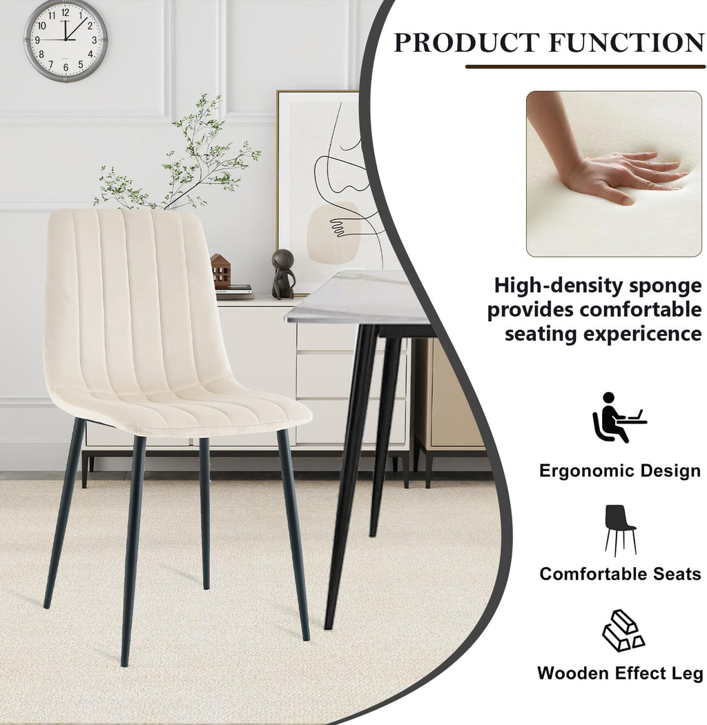 5 Piece Circle Dining Table Set for 6, 47 Inch Wood Dining Table & Cream Velvet Upholstered Chairs with Sturdy Black Metal Legs, Round Kitchen Table Set for Kitchen Dining Room, Living Room