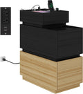 UEV End Table with Charging Station, Nightstand with Drawers and Storage, Narrow Side Table with USB Ports and Power Outlets for Living Room and Bedroom, Black and Brown