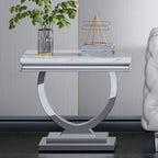 White Faux Marble End Table,Modern Sofa Side Tables with Silver Mirrored Stainless Steel Base and Faux Marble Tabletop for Home Office Living Room (White Silver End Table)