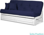 Nirvana Futons Arden White Futon with Storage Drawers Queen Size - Minimalist Armless Design with 8 Inch Comfortable Mattress (Twill Navy Blue), Sofa Bed Available in