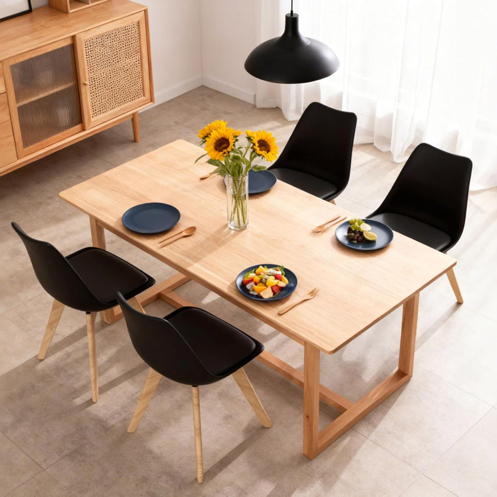 Dining Chairs Set of 4, Mid-Century Kitchen & Dining Room Chairs with Wood Legs and Cushion, Leather Dining Chairs Set for Living Room, Kitchen, Black 4 Pack