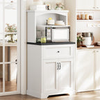 Microwave Stand with Storage and Drawer, Kitchen Pantry Storage Cabinet | Buffet Coffee Bar Cabinet with Adjustable Shelves, Charging Station, Kitchen Hutch Microwave Table for Dining Room